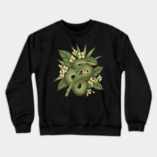 Bamboo Pit Viper With Tropical Rainforest Leaves And Yellow Blossoms Crewneck Sweatshirt