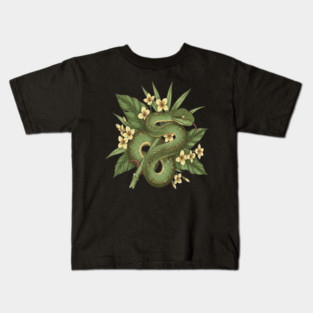 Bamboo Pit Viper With Tropical Rainforest Leaves And Yellow Blossoms Kids T-Shirt