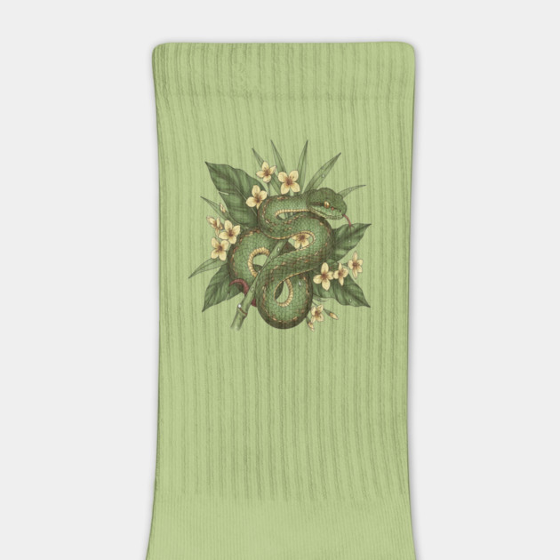 Bamboo Pit Viper With Tropical Rainforest Leaves And Yellow Blossoms by BirdsnStuff