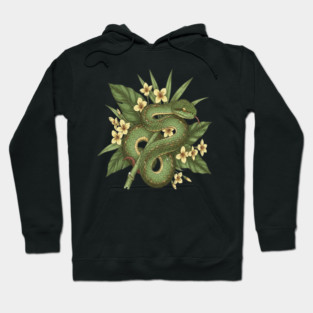 Bamboo Pit Viper With Tropical Rainforest Leaves And Yellow Blossoms Hoodie