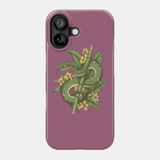 Bamboo Pit Viper Tropical Flowers Vintage Art Phone Case