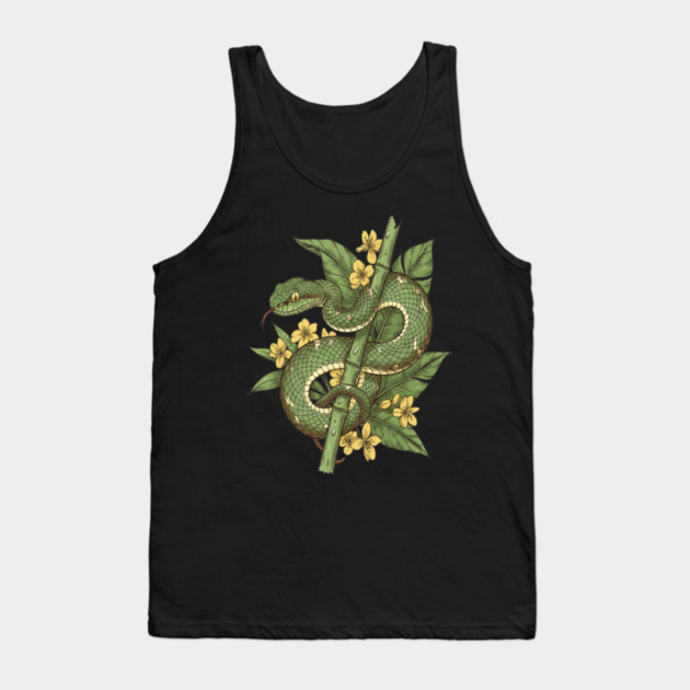 Bamboo Pit Viper Tropical Flowers Vintage Art Tank Top by BirdsnStuff