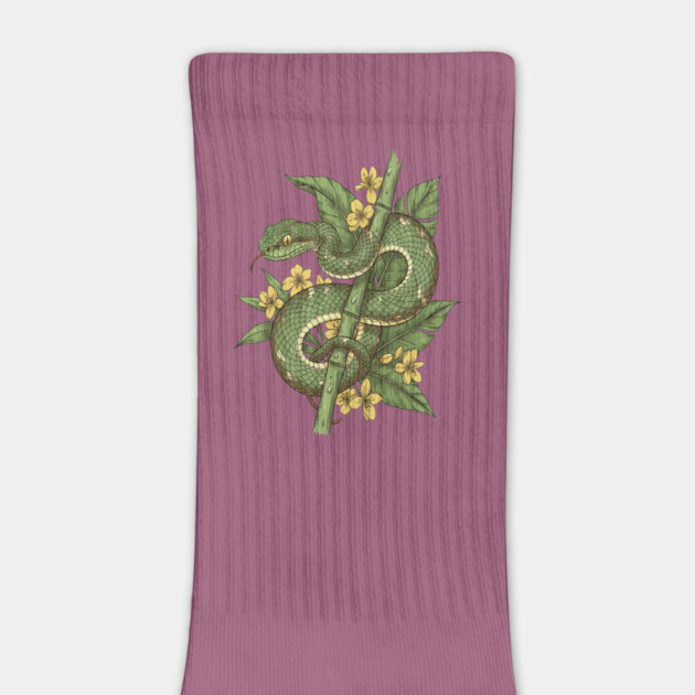 Bamboo Pit Viper Tropical Flowers Vintage Art by BirdsnStuff