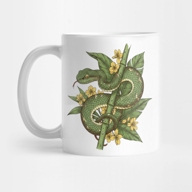 Bamboo Pit Viper Tropical Flowers Vintage Art by BirdsnStuff