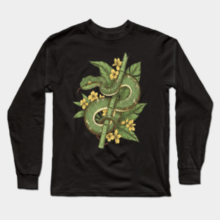 Bamboo Pit Viper Tropical Flowers Vintage Art Long Sleeve T-Shirt