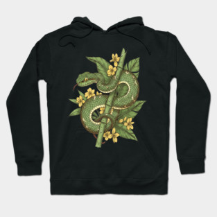 Bamboo Pit Viper Tropical Flowers Vintage Art Hoodie