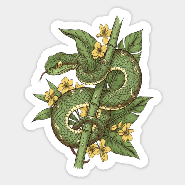 Bamboo Pit Viper Tropical Flowers Vintage Art Magnet by BirdsnStuff