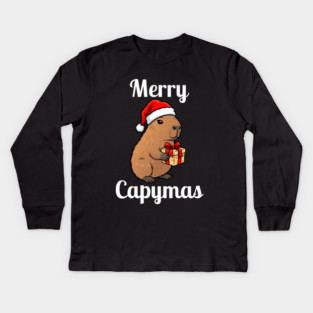 Merry Capymas Capybara Kids Long Sleeve T-Shirt