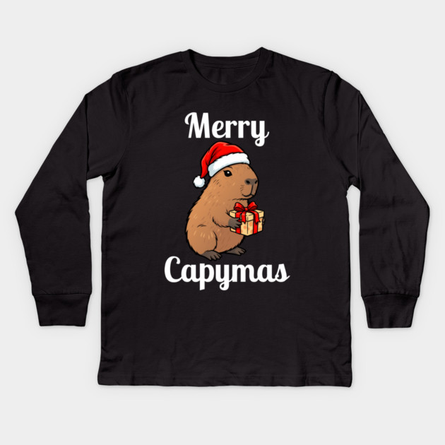 Merry Capymas Capybara Kids Long Sleeve T-Shirt by Creatifly Graphic Tees