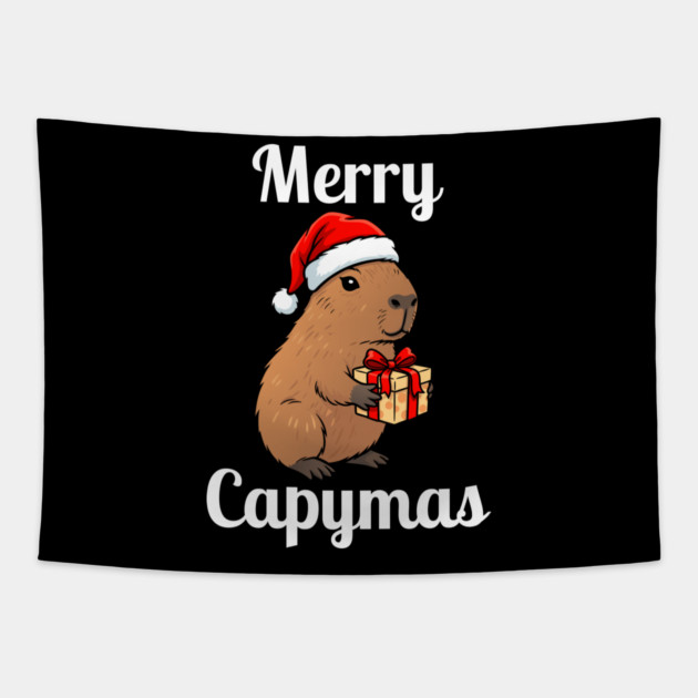 Merry Capymas Capybara Tapestry by Creatifly Graphic Tees