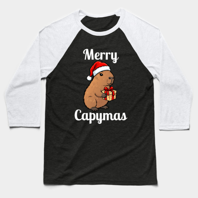 Merry Capymas Capybara Baseball T-Shirt by Creatifly Graphic Tees