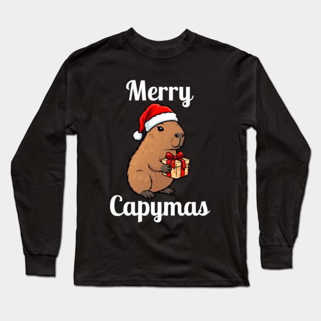 Merry Capymas Capybara Long Sleeve T-Shirt by Creatifly Graphic Tees