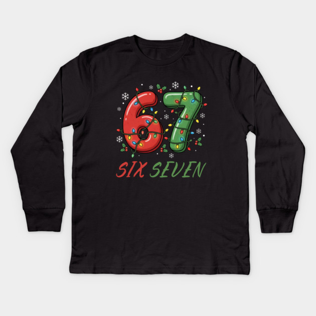 67 Six Seven with Christmas Lights Kids Long Sleeve T-Shirt by Creatifly Graphic Tees