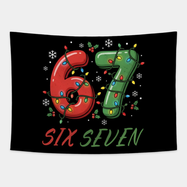 67 Six Seven with Christmas Lights Tapestry by Creatifly Graphic Tees