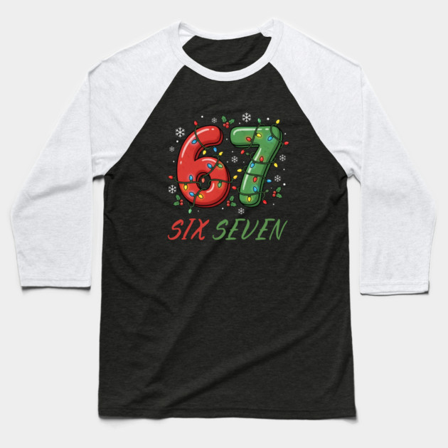 67 Six Seven with Christmas Lights Baseball T-Shirt by Creatifly Graphic Tees
