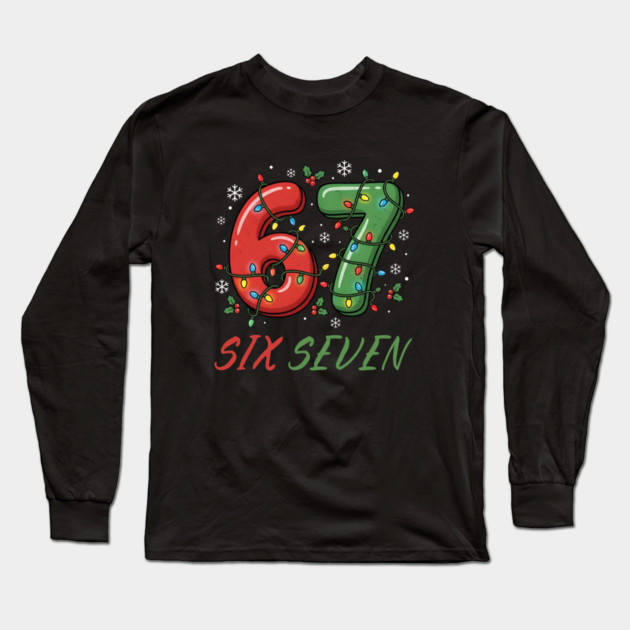67 Six Seven with Christmas Lights Long Sleeve T-Shirt by Creatifly Graphic Tees
