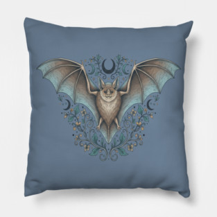 Ornamental Bat Crescent Moon Vintage Night Art Pillow