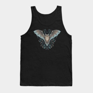 Ornamental Bat Crescent Moon Vintage Night Art Tank Top