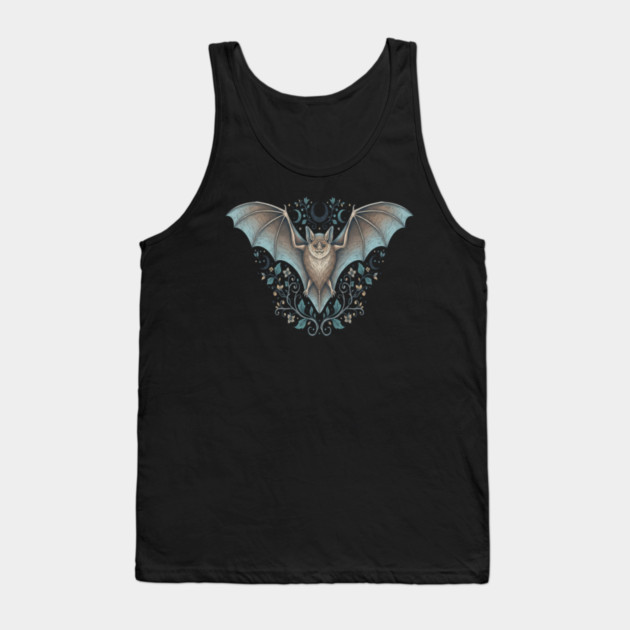 Ornamental Bat Crescent Moon Vintage Night Art Tank Top by BirdsnStuff