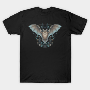Ornamental Bat Crescent Moon Vintage Night Art T-Shirt