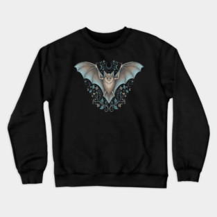 Ornamental Bat Crescent Moon Vintage Night Art Crewneck Sweatshirt