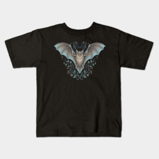 Ornamental Bat Crescent Moon Vintage Night Art Kids T-Shirt
