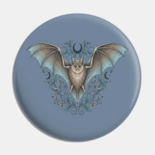 Ornamental Bat Crescent Moon Vintage Night Art Pin
