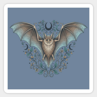 Ornamental Bat Crescent Moon Vintage Night Art Magnet