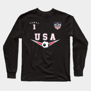 American USA Flag Soccer Jersey Favorite Lucky Number 1 Women Men Long Sleeve T-Shirt