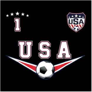 American USA Flag Soccer Jersey Favorite Lucky Number 1 Women Men Posters and Art