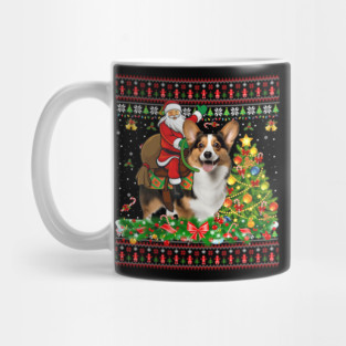 Ugly Christmas Sweater Style Santa Riding Corgi Funny Holiday Design Mug