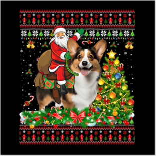 Ugly Christmas Sweater Style Santa Riding Corgi Funny Holiday Design Posters and Art