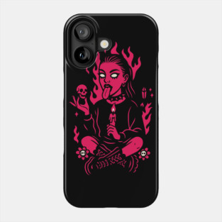 Goth Girl in Pink Flames Occult Vibes Phone Case