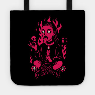 Goth Girl in Pink Flames Occult Vibes Tote