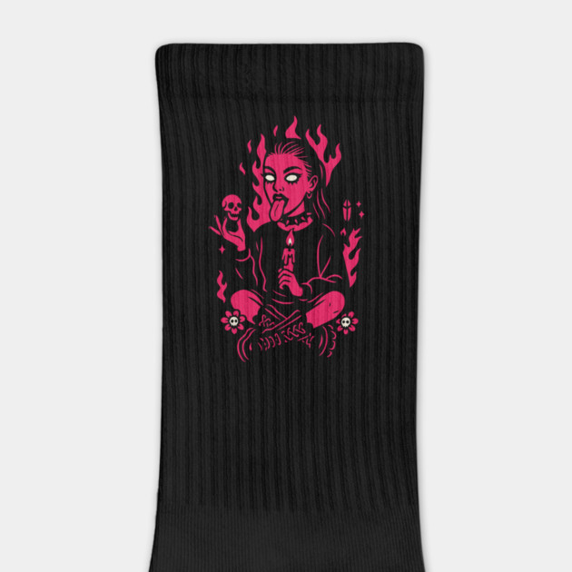Goth Girl in Pink Flames Occult Vibes by Designed By Marty