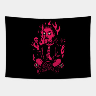 Goth Girl in Pink Flames Occult Vibes Tapestry