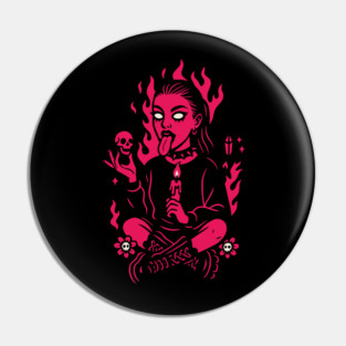 Goth Girl in Pink Flames Occult Vibes Pin