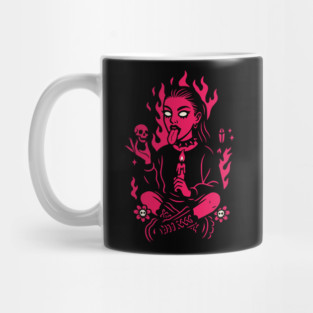 Goth Girl in Pink Flames Occult Vibes Mug