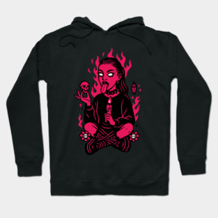 Goth Girl in Pink Flames Occult Vibes Hoodie