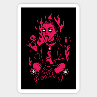 Goth Girl in Pink Flames Occult Vibes Magnet