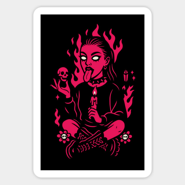 Goth Girl in Pink Flames Occult Vibes Magnet by Designed By Marty