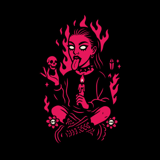 Goth Girl in Pink Flames Occult Vibes by Designed By Marty