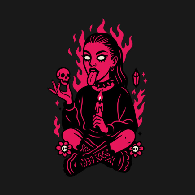 Goth Girl in Pink Flames Occult Vibes by Designed By Marty