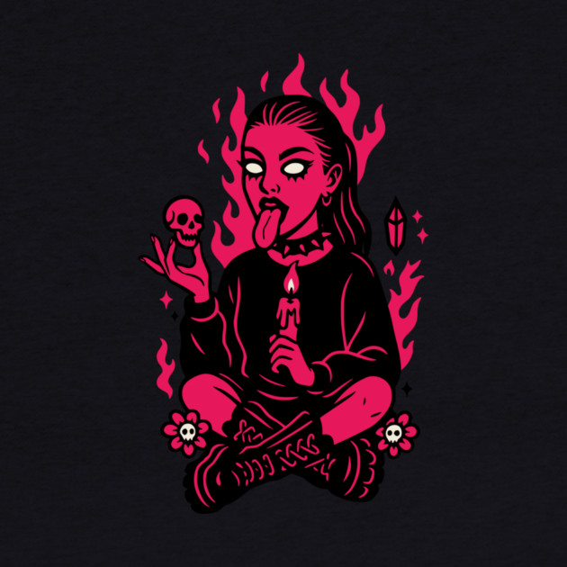 Goth Girl in Pink Flames Occult Vibes by Designed By Marty