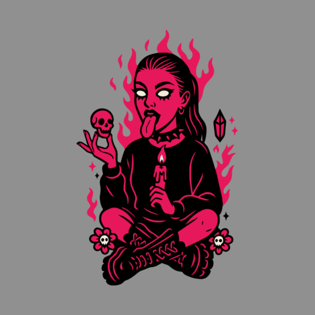 Goth Girl in Pink Flames Occult Vibes by Designed By Marty