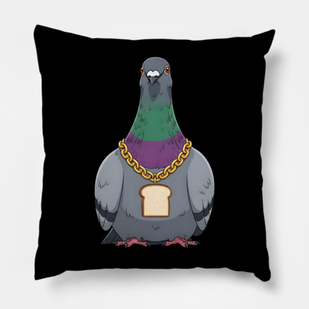 Beak Drop Pigeon Bread Chain Rap Bird Pillow by Designed By Marty
