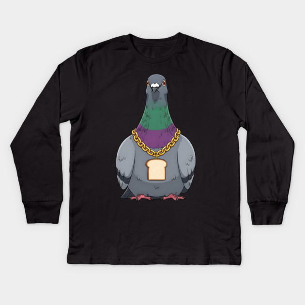 Beak Drop Pigeon Bread Chain Rap Bird Kids Long Sleeve T-Shirt by Designed By Marty
