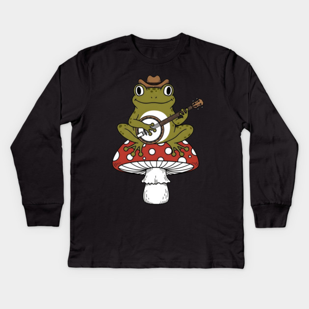 Honky Tonk Toadstool Banjo Frog Kids Long Sleeve T-Shirt by Designed By Marty