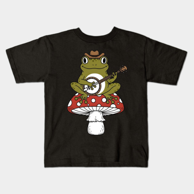 Honky Tonk Toadstool Banjo Frog Kids T-Shirt by Designed By Marty