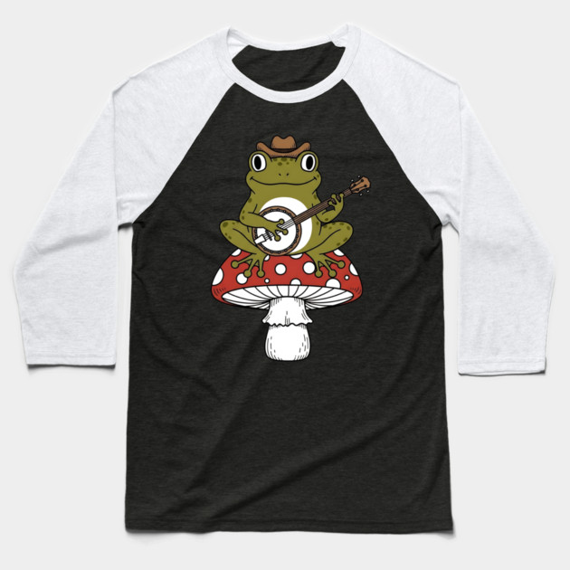 Honky Tonk Toadstool Banjo Frog Baseball T-Shirt by Designed By Marty